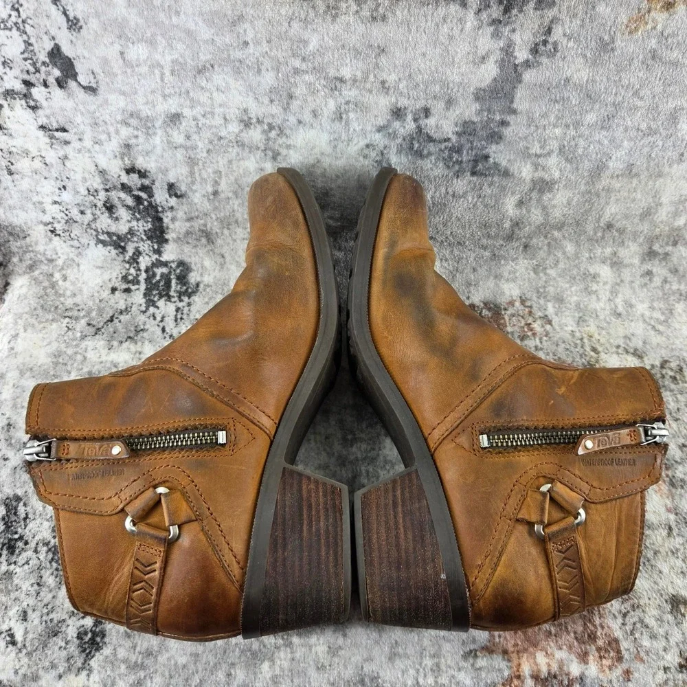 Teva Ankle Booties Womens 10 Folly Brown Waterproof Leather Western